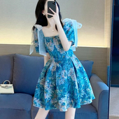 宫廷风法式 连衣裙2024新款 复古高级感小众设计碎花a字蓬蓬裙女夏