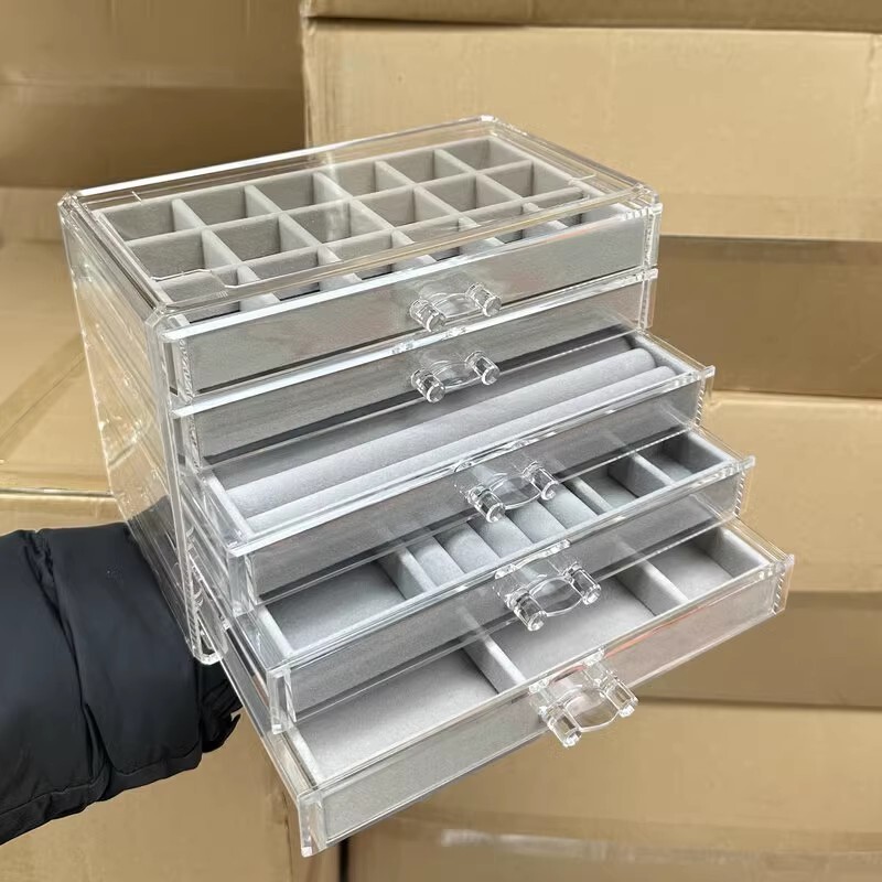 亚克力透明首饰盒耳环耳钉饰品多分格整理盒子透明戒指精致归纳盒