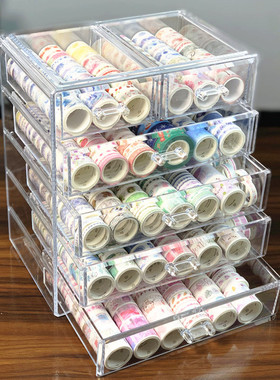 五层抽屉式亚克力大号手帐胶带收纳盒日本胶美甲工具饰化妆品盒