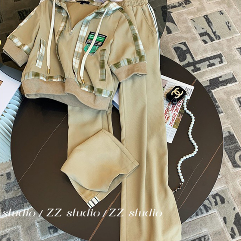 韩版时尚休闲套装女夏季2023小个子减龄洋气高级感阔腿裤两件套