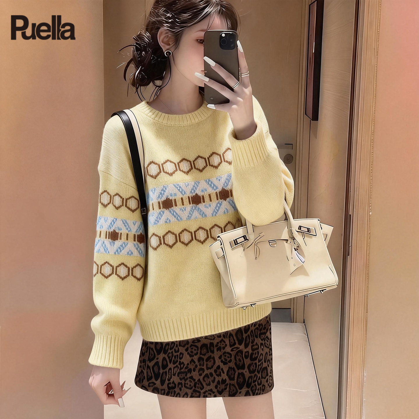 拉夏贝尔Puella2025年冬季复古费尔岛提花设计感内搭宽松针织衫女,女装/女士精品,羊绒衫,淘宝优惠券,粉丝福利购,淘宝优惠卷