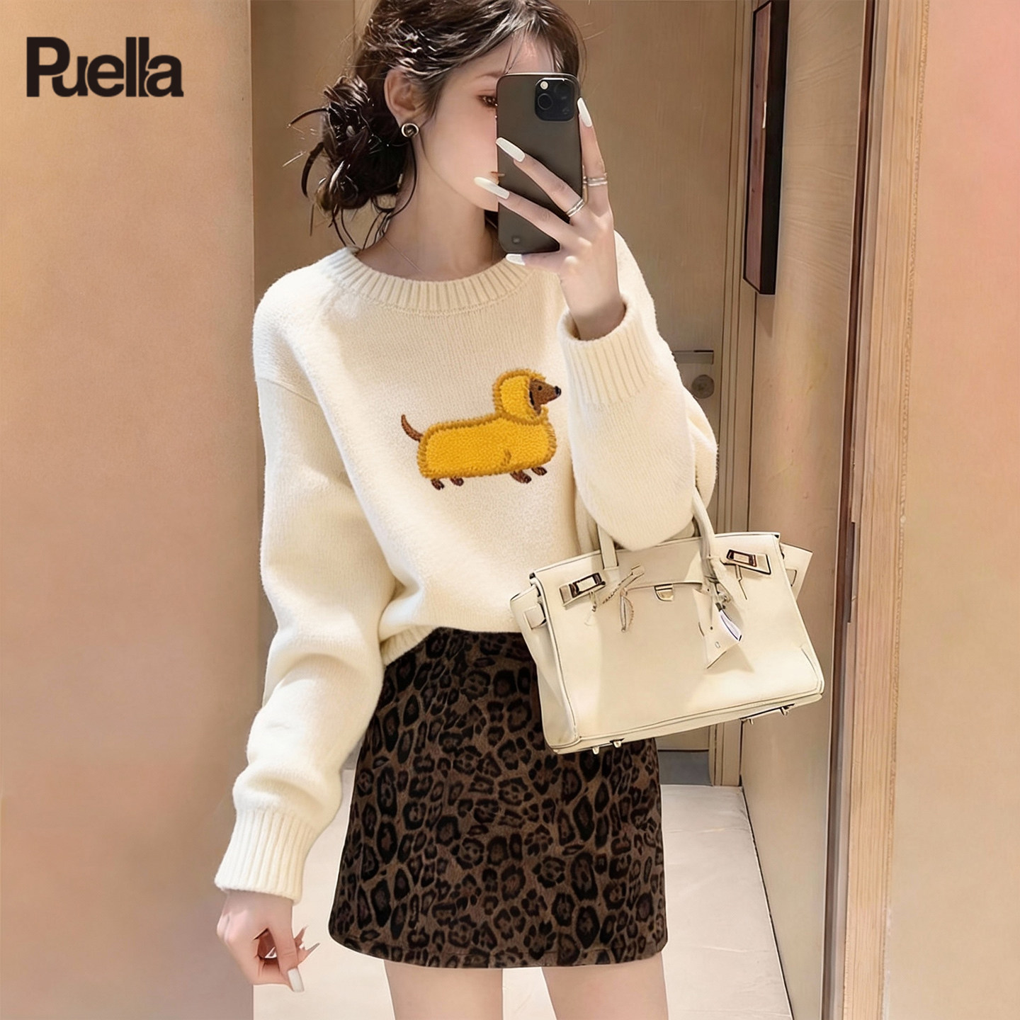 拉夏贝尔Puella韩系圆领毛衣女秋冬季宽松软糯钩花刺绣针织衫上衣,女装/女士精品,羊绒衫,淘宝优惠券,粉丝福利购,淘宝优惠卷