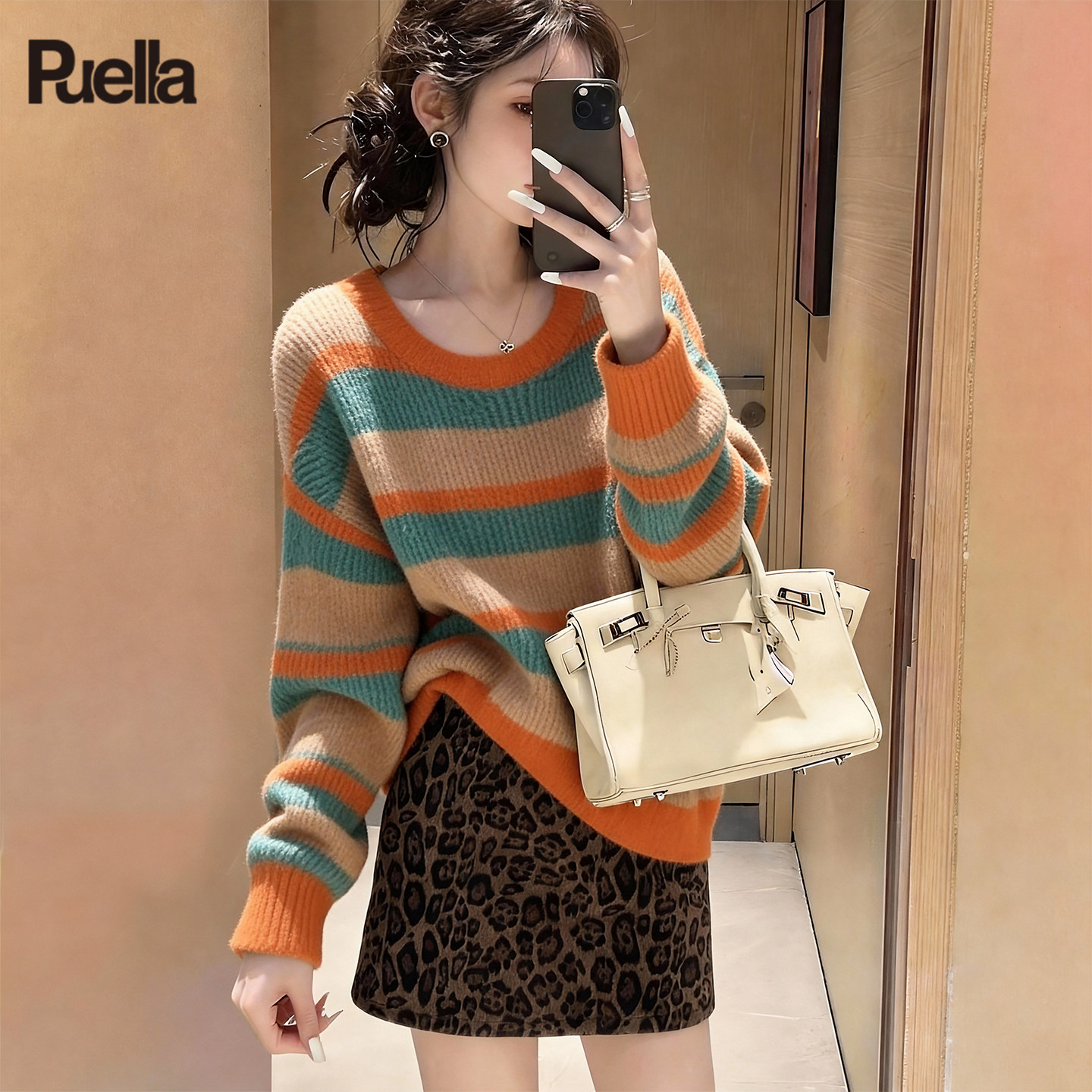 拉夏贝尔Puella2025年冬季复古条纹宽松慵懒风长袖显瘦针织衫上衣,女装/女士精品,羊绒衫,淘宝优惠券,粉丝福利购,淘宝优惠卷