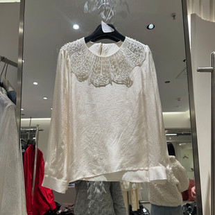 欧洲站2026春季新款时尚圆领蕾丝重工宽松长袖衬衫女款欧货68588