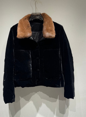 欧洲站2025冬季新款时尚翻毛领纯色水豹毛鹅绒外套女款欧货15233