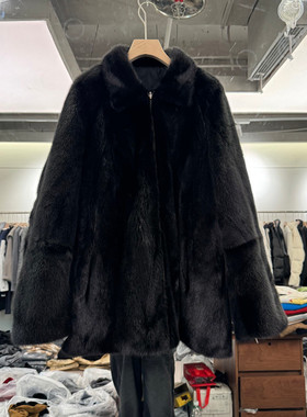 欧洲站2025冬季新款时尚翻领纯色水豹毛皮毛一体皮草外套女款欧货