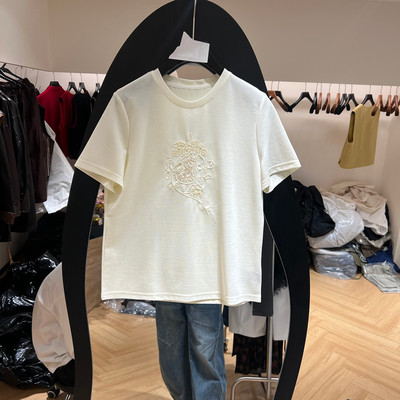 欧洲站春款减龄刺绣短袖女T恤