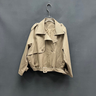 欧洲站2026春季新款时尚翻领纯色双排扣短款外套女款欧货0602