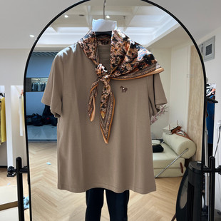 T恤女款 欧洲站2026春季 圆领配丝巾刺绣短袖 时尚 欧货9890 新款