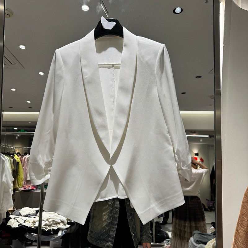 欧洲站2026春季新款时尚翻领优雅风七分袖西装外套女欧货06088