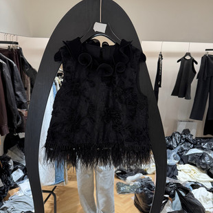 饰马甲女款 立领立体刺绣花朵羽毛装 欧货0026 新款 欧洲站2026春季