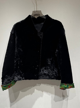 欧洲站2025冬季新款时尚V领纯色宽松羊皮皮草外套女款欧货95196