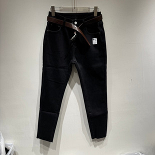 女款 欧洲站2025冬季 高腰配腰带紧身加绒牛仔裤 时尚 欧货338710 新款