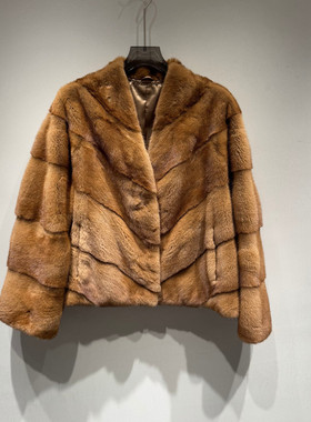 欧洲站2025冬季新款时尚V领斜排纯色水貂皮草外套女款欧货1025