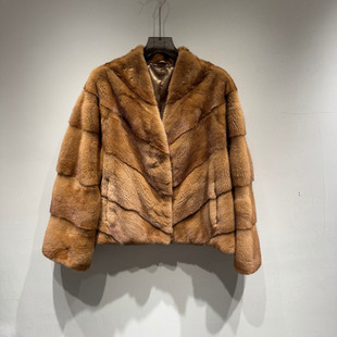 V领斜排纯色水貂皮草外套女款 时尚 欧货1025 新款 欧洲站2025冬季