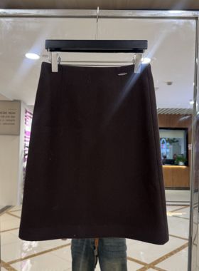 欧洲站2025冬新款极简风包臀半身裙中长款直筒开叉百搭A字裙85183