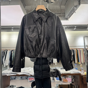 欧洲站2026春季新款时尚翻领绵羊皮皮衣短款夹克外套女款欧货
