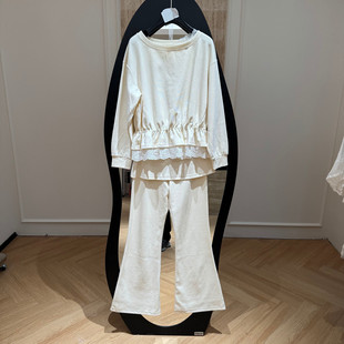 欧洲站2026春季新款时尚圆领荷叶边卫衣+微喇裤套装女款欧货6012