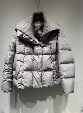 欧洲站2025冬季新款时尚翻毛领针织拼接鹅绒外套女款欧货58186