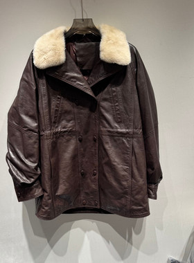 欧洲站2025冬季新款时尚翻毛领保暖羊皮鹅绒外套女款欧货81295