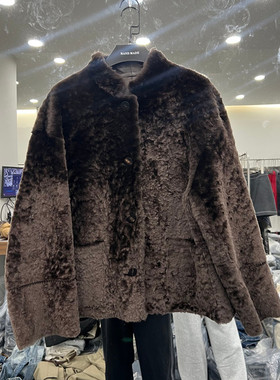 欧洲站2025冬季新款时尚立领纯色单排扣羊皮毛一体外套女款欧货