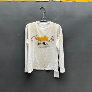 T恤女款 欧洲站2026春季 圆领宽松字母印花长袖 时尚 欧货2091 新款