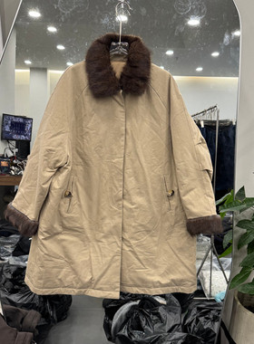欧洲站2025冬季新款时尚翻毛领大衣宽松保暖鹅绒外套女欧货25292