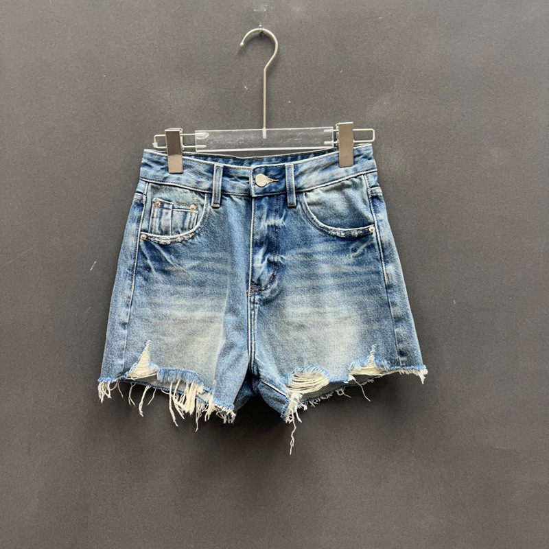 欧洲站2026早夏新款时尚高腰破洞宽松毛边牛仔裤女款欧货1007