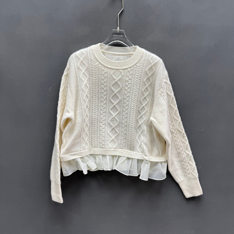 欧洲站冬季羊绒麻花拼接针织衫女