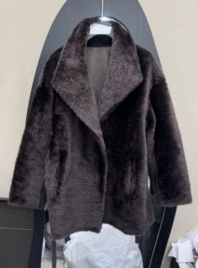欧洲站2025冬新款时尚翻领貂皮皮草大衣女长袖毛绒外套66093