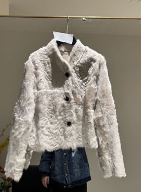 欧洲站2025冬新款时尚V领短款皮草外套毛绒显瘦高端新款皮草37192