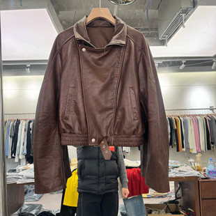 欧洲站2026春季新款时尚立领绵羊皮短款夹克外套女款欧货1839