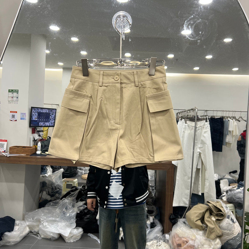 欧洲站2026春季新款时尚高腰纯棉修身口袋工装短裤女款欧货
