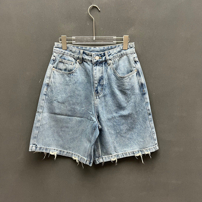 欧洲站2026早夏新款时尚高腰阔腿破洞宽松牛仔五分裤女款欧货