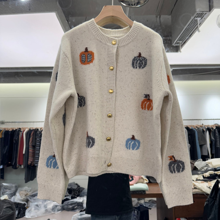 欧洲站时尚圆领长袖针织开衫女款