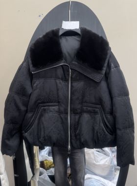 欧洲站2025冬季新色翻领大毛领短款羽绒服女保暖外套98352