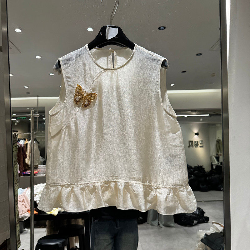 欧洲站2026早夏新款时尚圆领减龄蝴蝶结荷叶边无袖马甲女欧货Z207