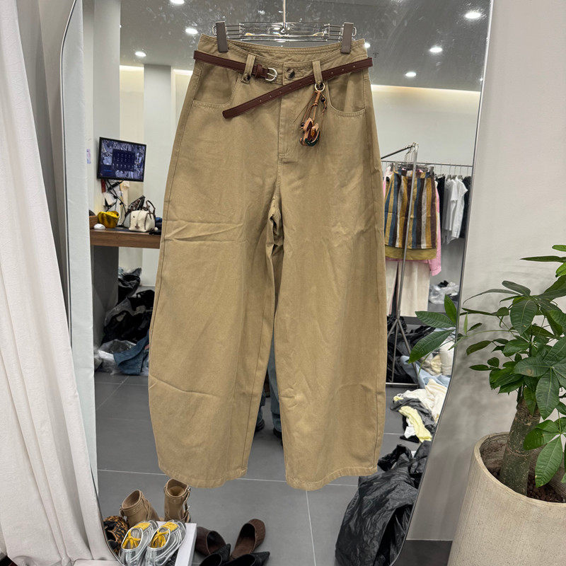 欧洲站2026春季新款时尚高腰配腰带纯色弯刀休闲裤女款欧货