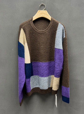 欧洲站2025冬季新款时尚圆领拼色宽松百搭针织衫女款欧货251136
