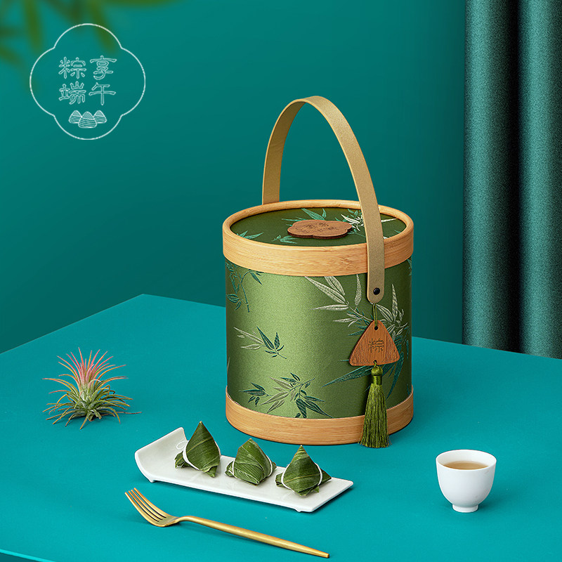 端午节粽子礼盒空盒大小好圆筒布艺抱抱桶零食坚果咸鸭蛋通用包装