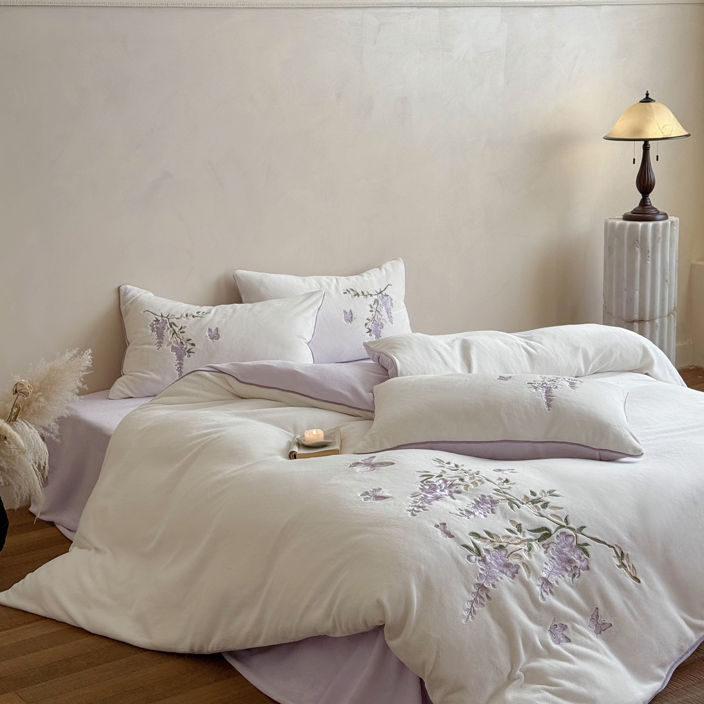 双面加厚牛奶绒刺绣被套四件套