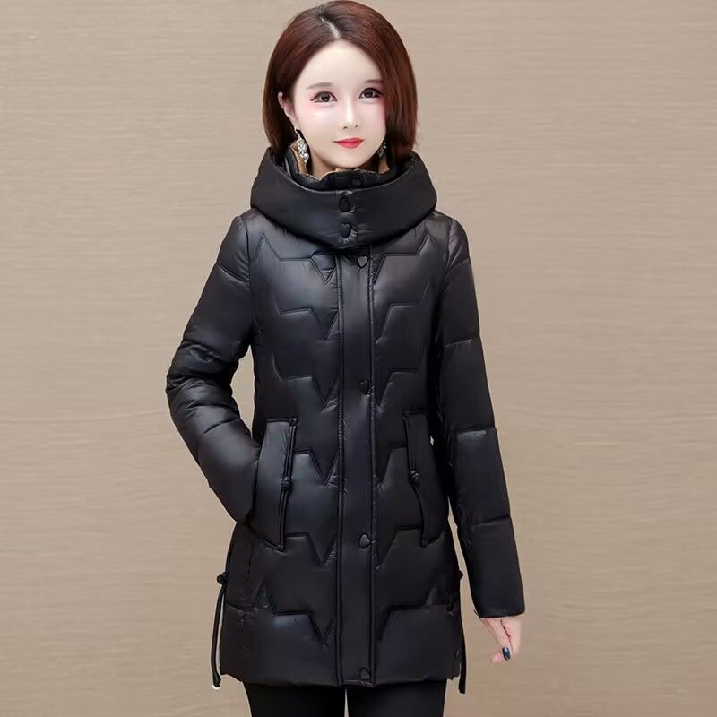 棉衣女中长款免洗亮面修身冬季新款修身时尚羽绒棉服时尚棉袄外套