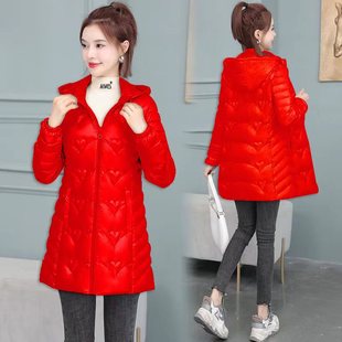 新款 冬季 修身 时尚 棉袄外套 棉衣女中长款 羽绒棉服时尚 免洗亮面修身