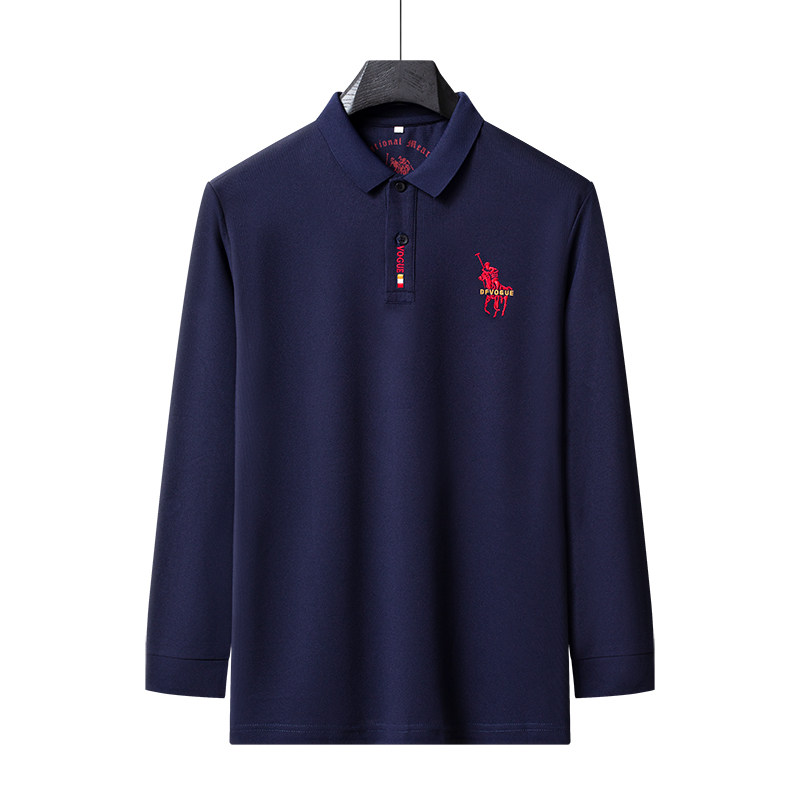SPRING AND AUTUMN PURE COTTON POLO SHIRT MENS THICK LONG-SLEEVED HIGH-END T-SHIRT LAPEL EMBROIDERY MIDDLE-AGED DAD LED LARGE SIZE A