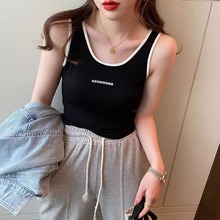大码女夏季宽松遮肚子外穿字母吊带小背心胖mm显瘦内搭遮副乳上衣