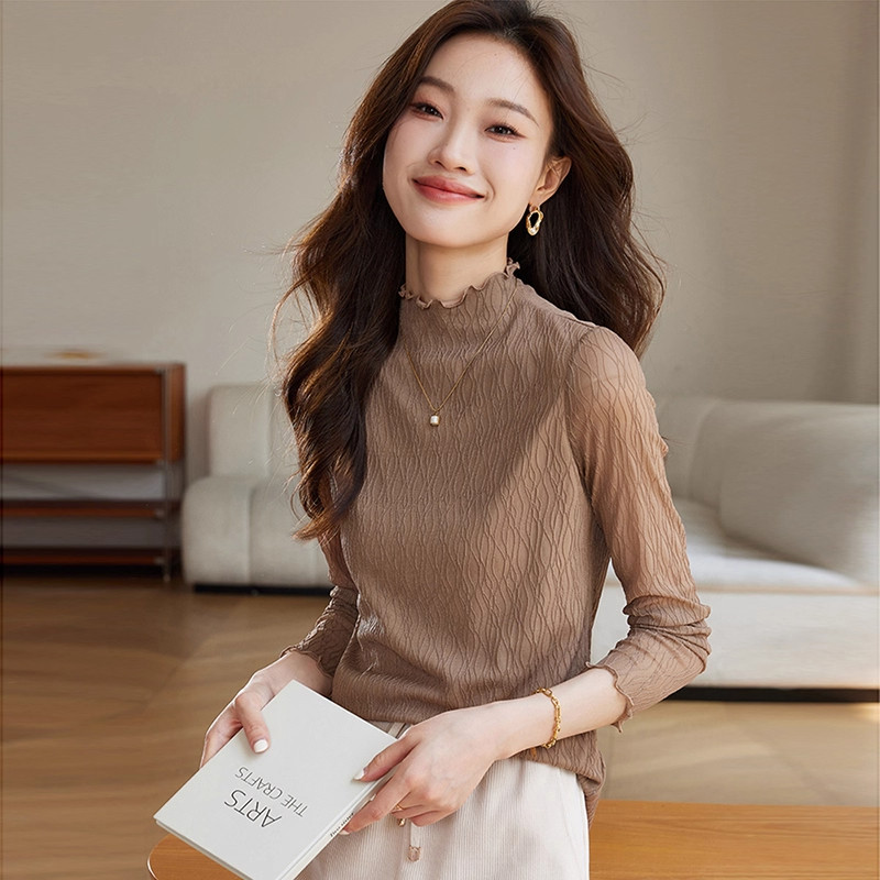 白色蕾丝内搭加绒加厚半高领打底衫女2025年秋冬季新款木耳边上衣,女装/女士精品,蕾丝衫/雪纺衫,淘宝优惠券,粉丝福利购,淘宝优惠卷