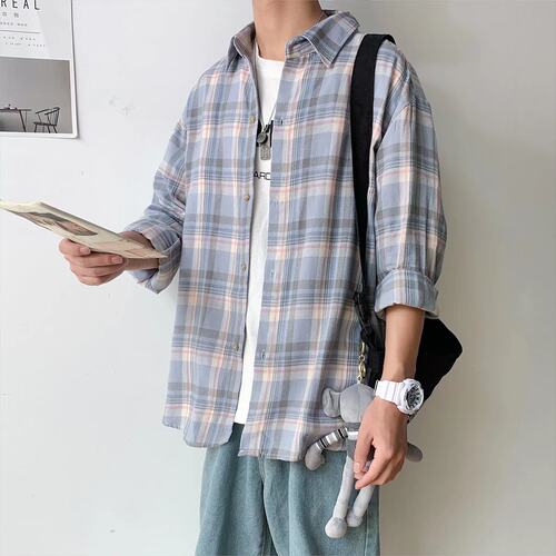 格子衬衫长袖套休闲学生情侣衬衣