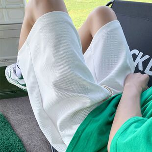 重磅运动休闲五分中裤 华夫格短裤 子美式 纯色简约宽松直筒裤 男夏季