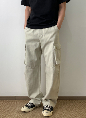 NSEEKE工装裤男春夏季潮牌日系复古痞帅阔腿裤口袋纯棉宽松长裤子