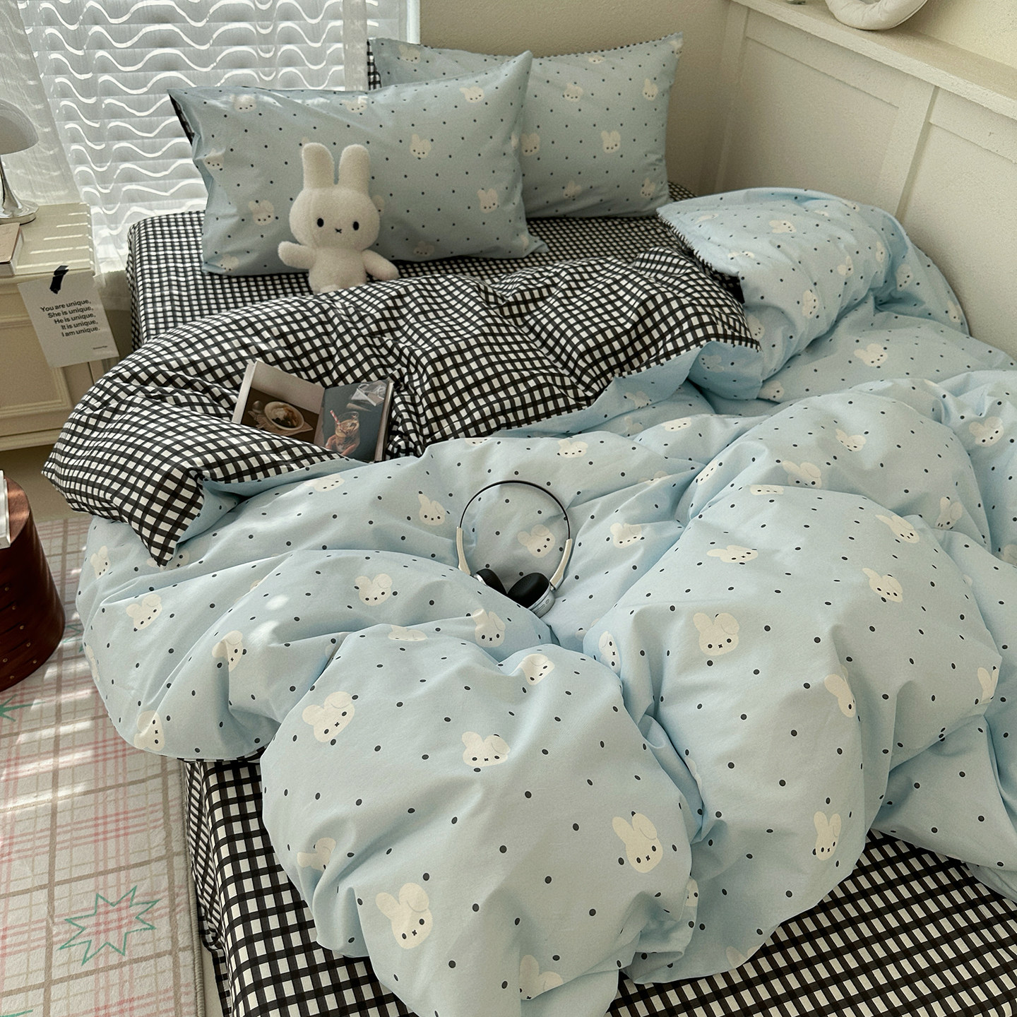 蓝波点兔 纯棉宿舍全棉40支三四件套小红书博主ins风韩系可爱少女,床上用品,床品套件/四件套/多件套,淘宝优惠券,粉丝福利购,淘宝优惠卷